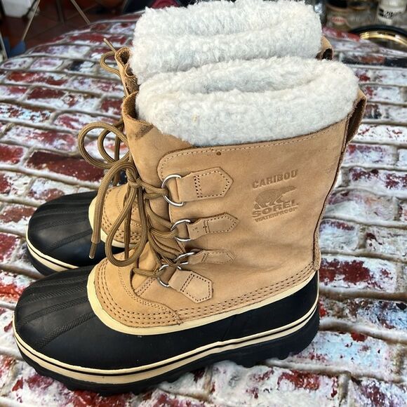 Sorel beige black waterproof mid calf boots - Picture 6 of 9
